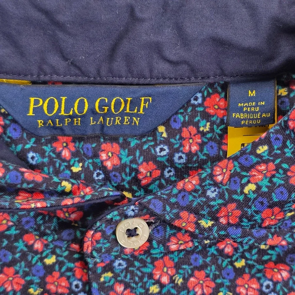 Polo Golf Ralph Lauren Polo Mens M Navy Blue Red Floral Print Short Sleeve Shirt